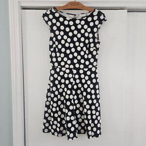 New York & Company Black White Polka Dot Cap Sleeve Fit Flare Dress